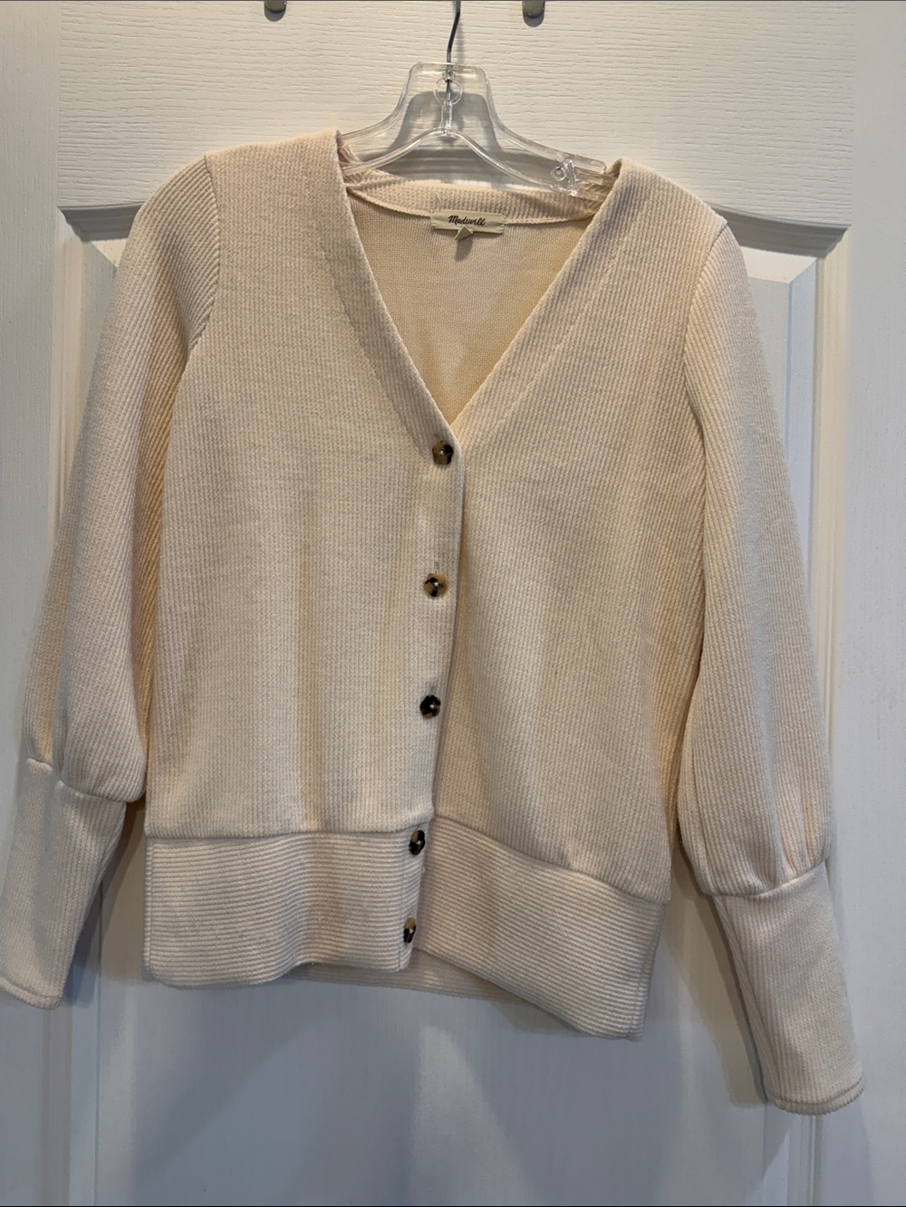 Madewell Cream V-Neck Button Cardigan